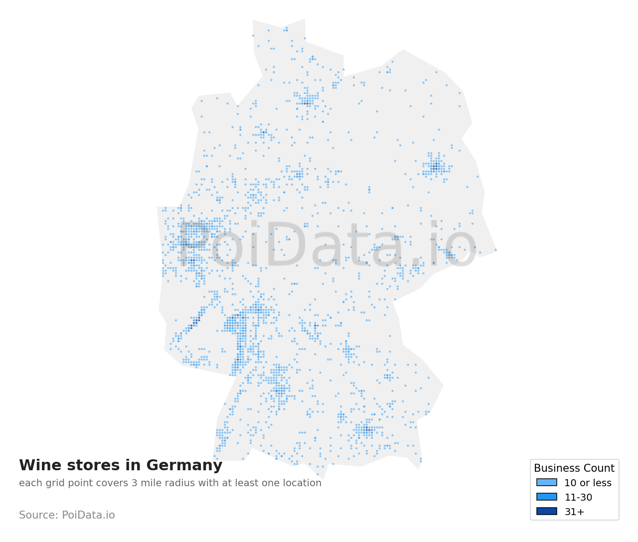Wine store density map for Germany