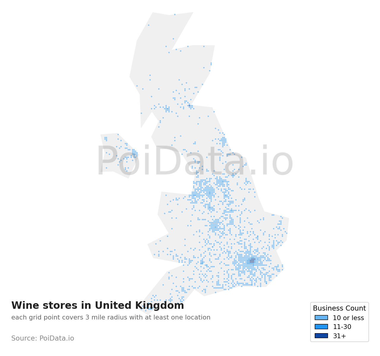 Wine store density map for United Kingdom
