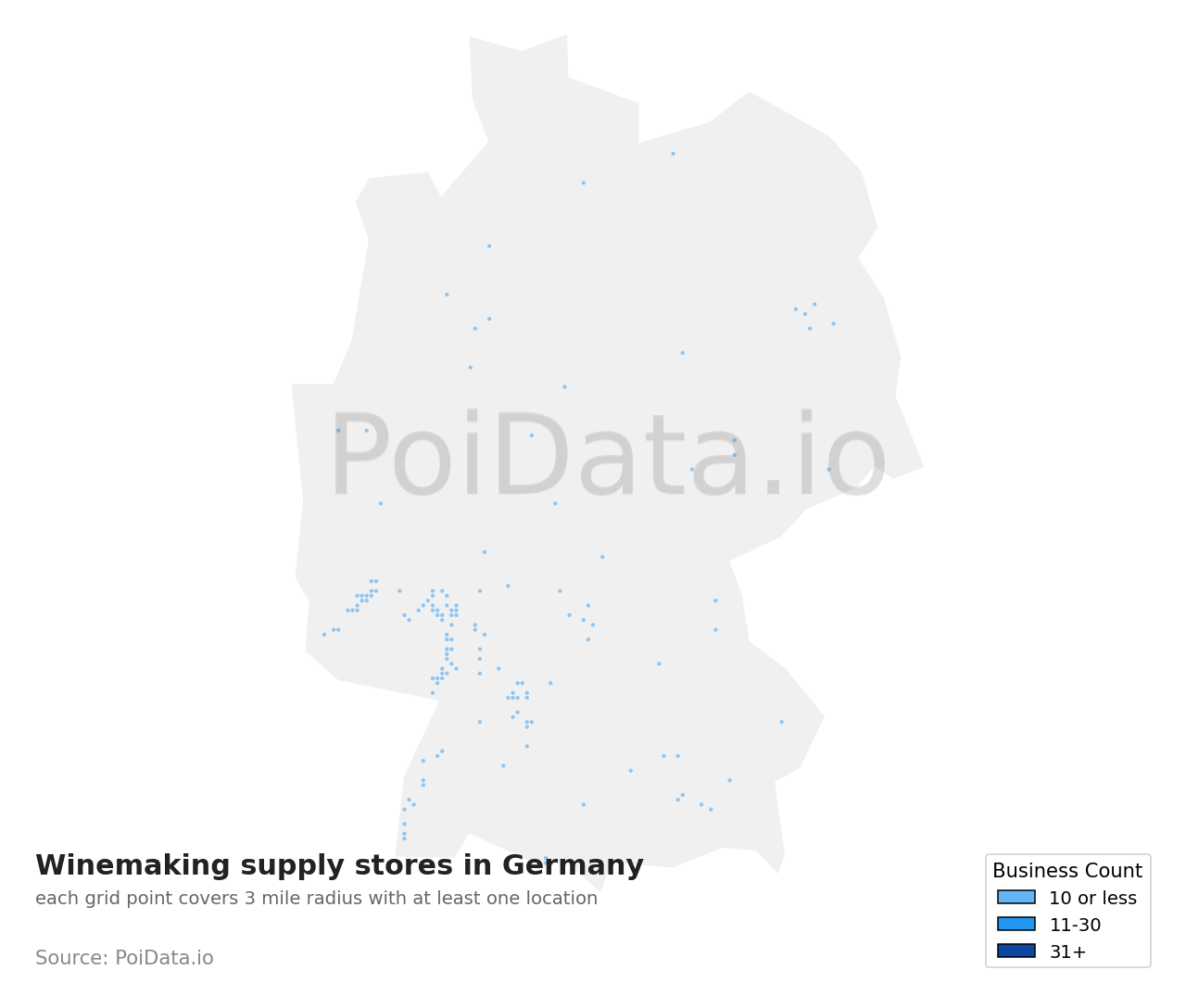 Winemaking supply store density map for Germany
