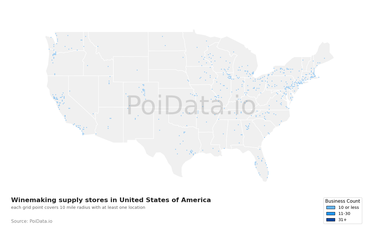 Winemaking supply store density map for Michigan, United States