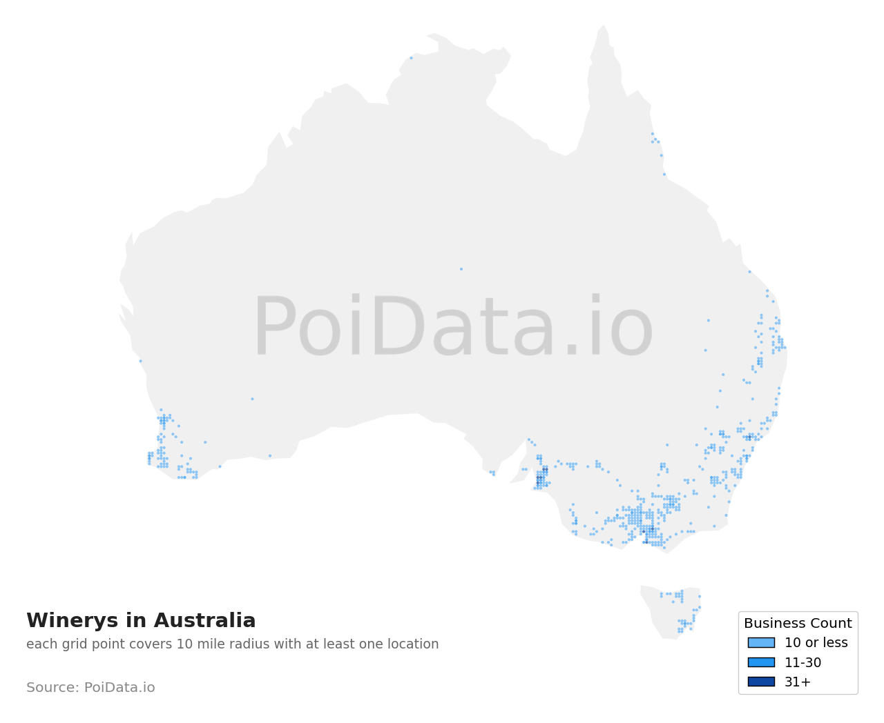 Winery density map for South Australia, Australia
