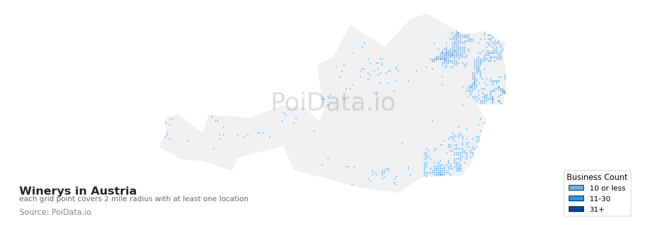 Winery density map for Austria