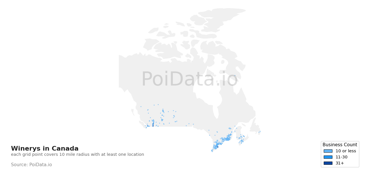 Winery density map for British Columbia, Canada