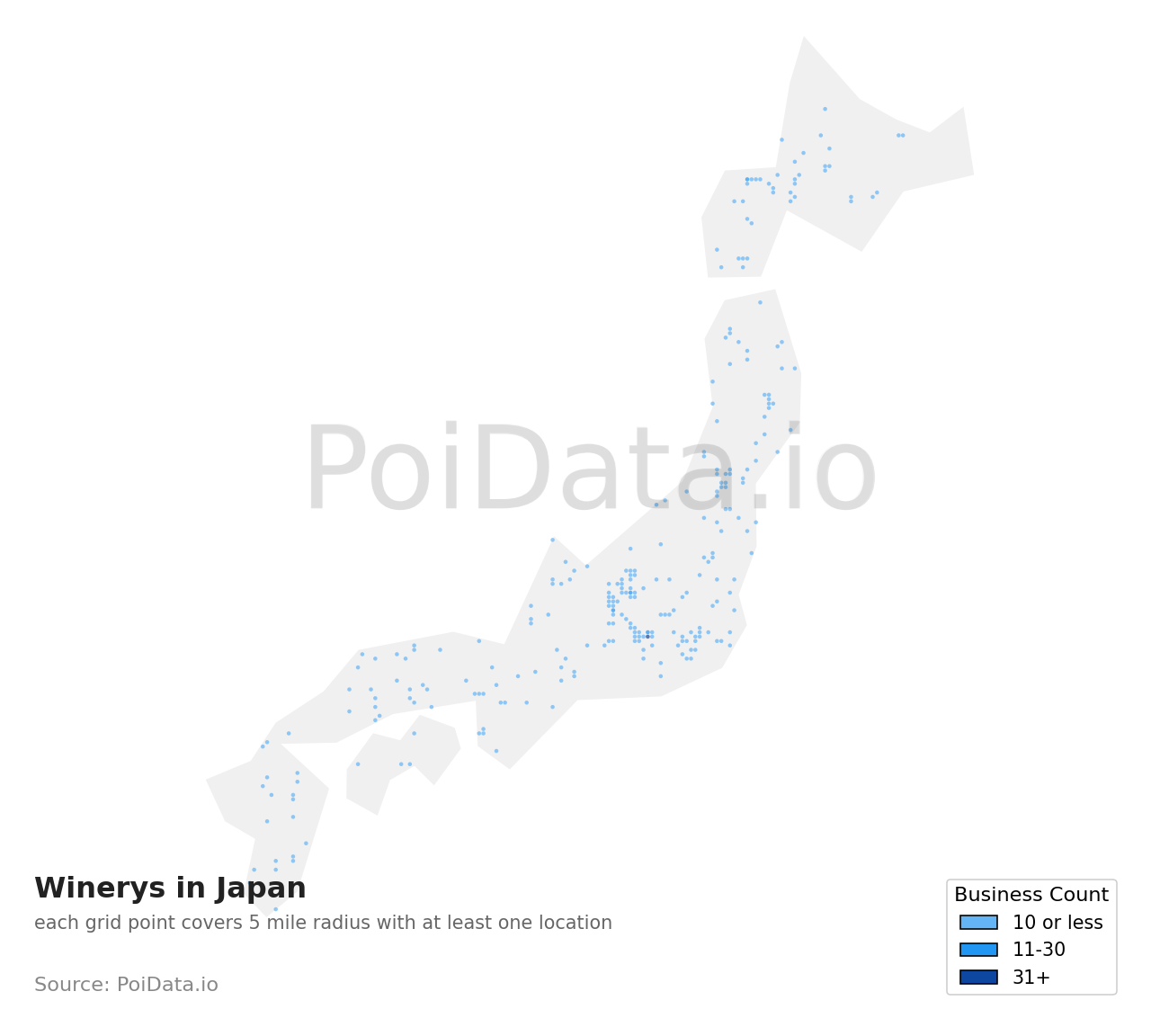 Winery density map for Japan