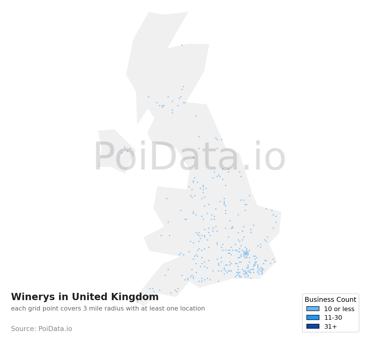 Winery density map for United Kingdom