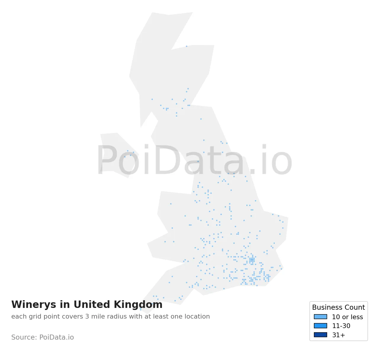 Winery density map for United Kingdom