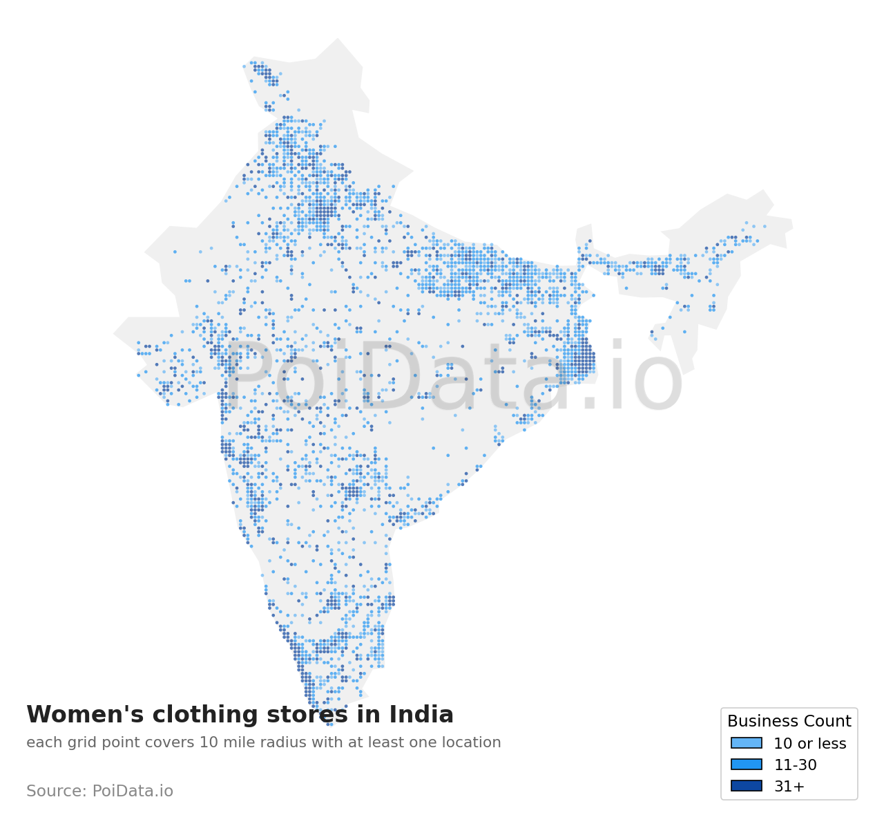 Women's clothing store density map for India