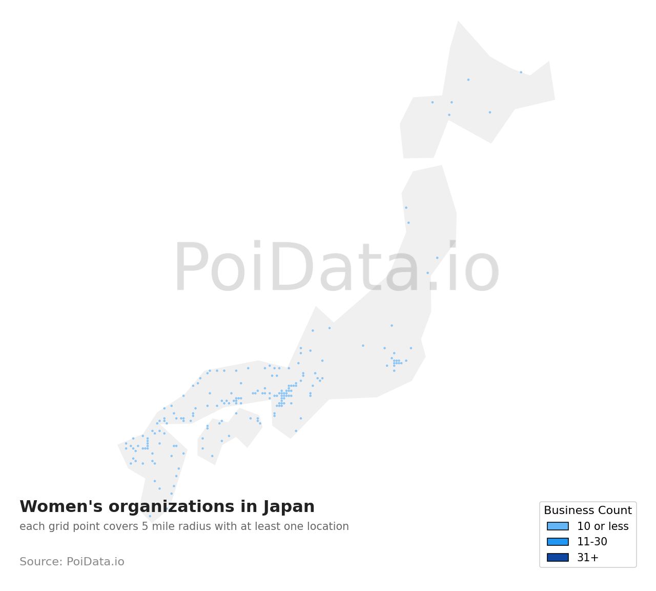 Women's organization density map for Tokyo, Japan