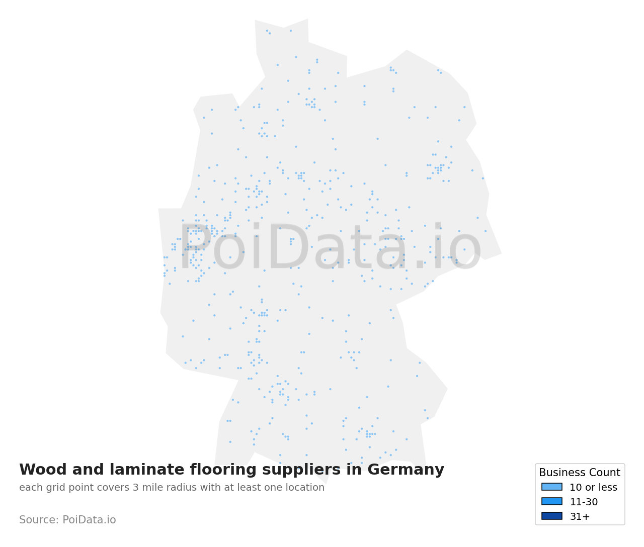 Wood and laminate flooring supplier density map for Germany