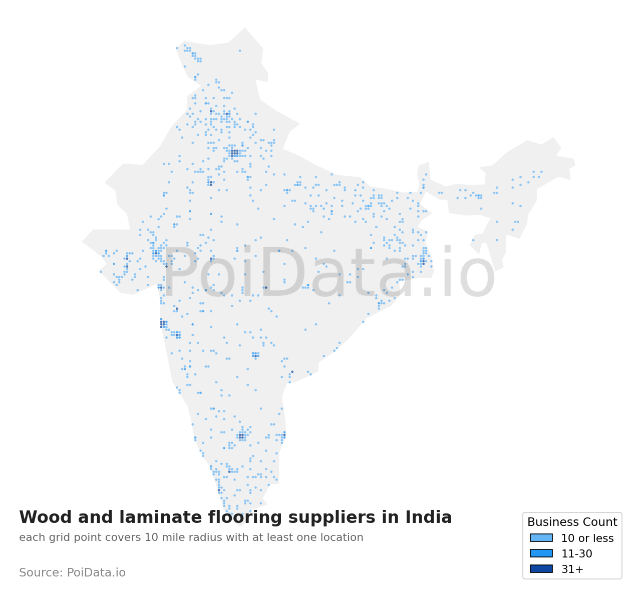 Wood and laminate flooring supplier density map for India