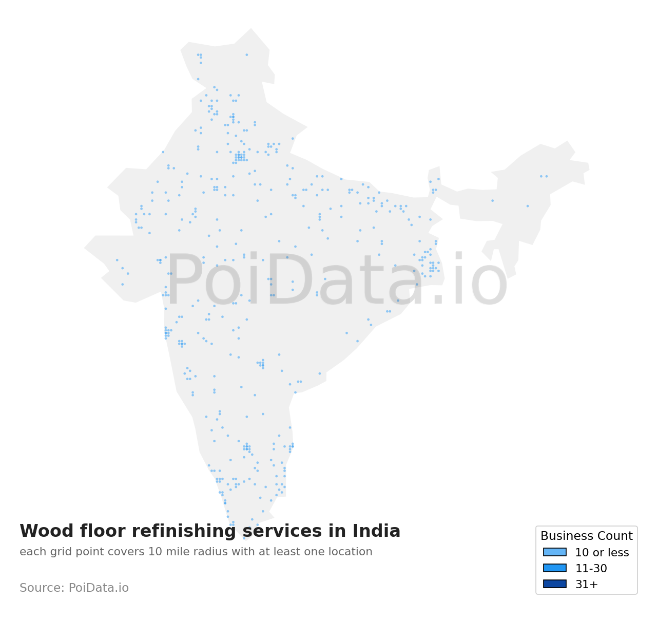 Wood floor refinishing service density map for India