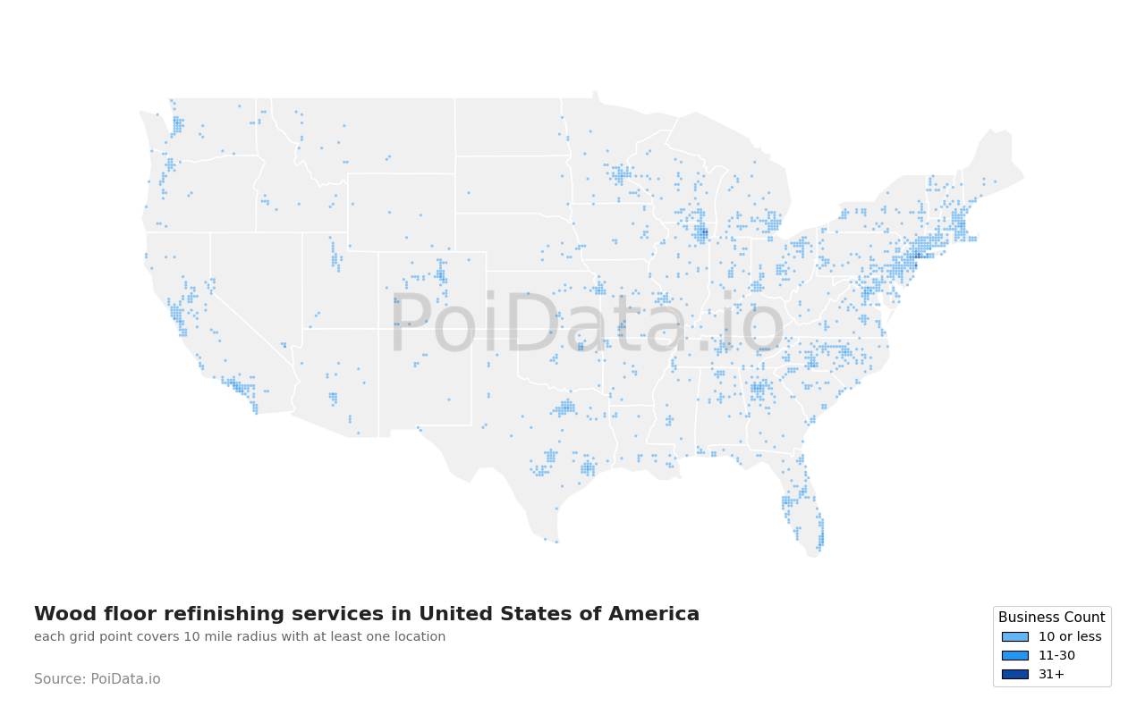 Wood floor refinishing service density map for Ohio, United States
