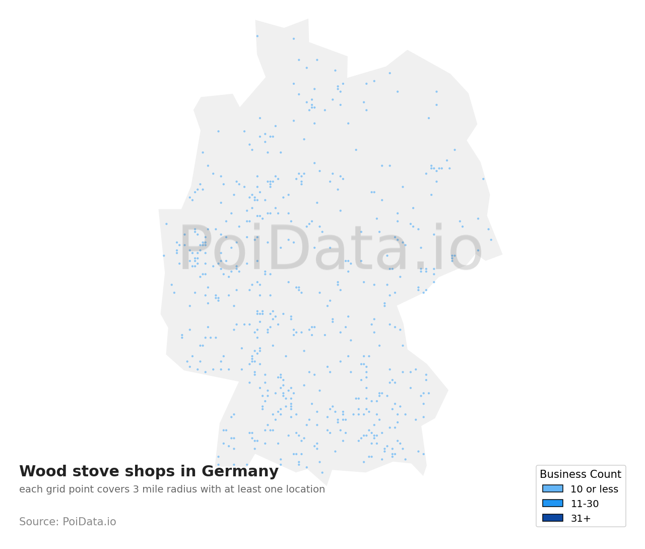 Wood stove shop density map for Germany