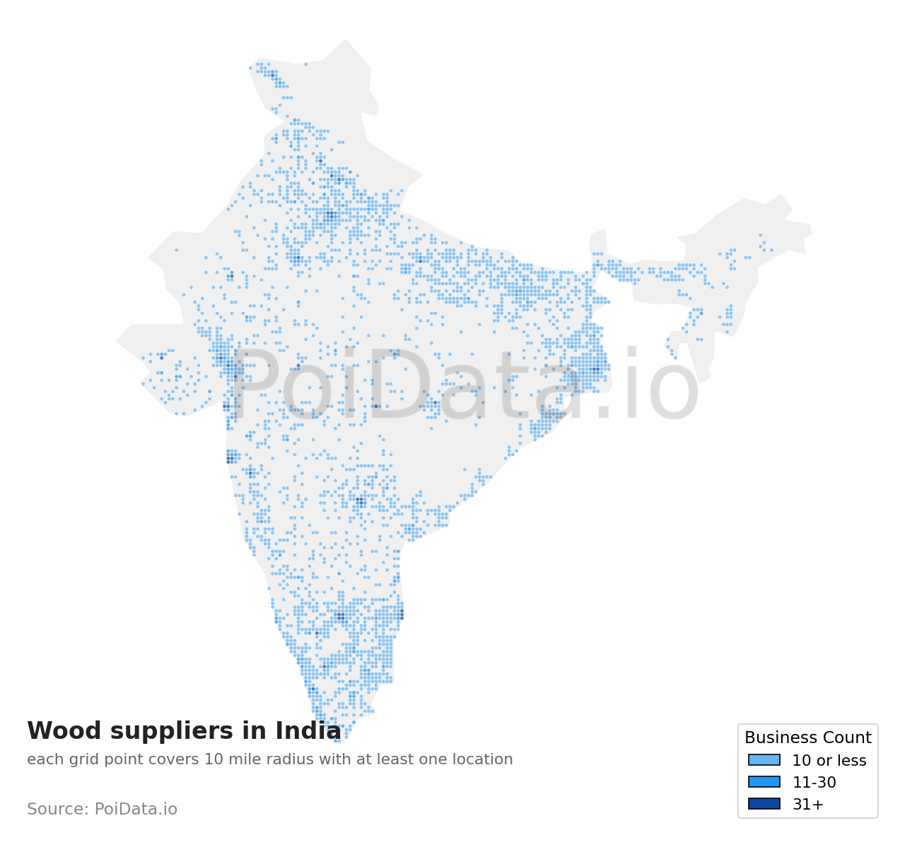 Wood supplier density map for India