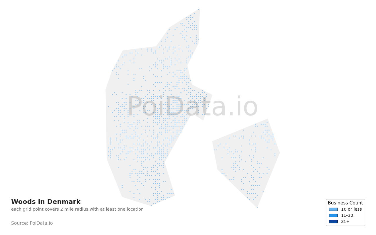 Woods density map for Denmark