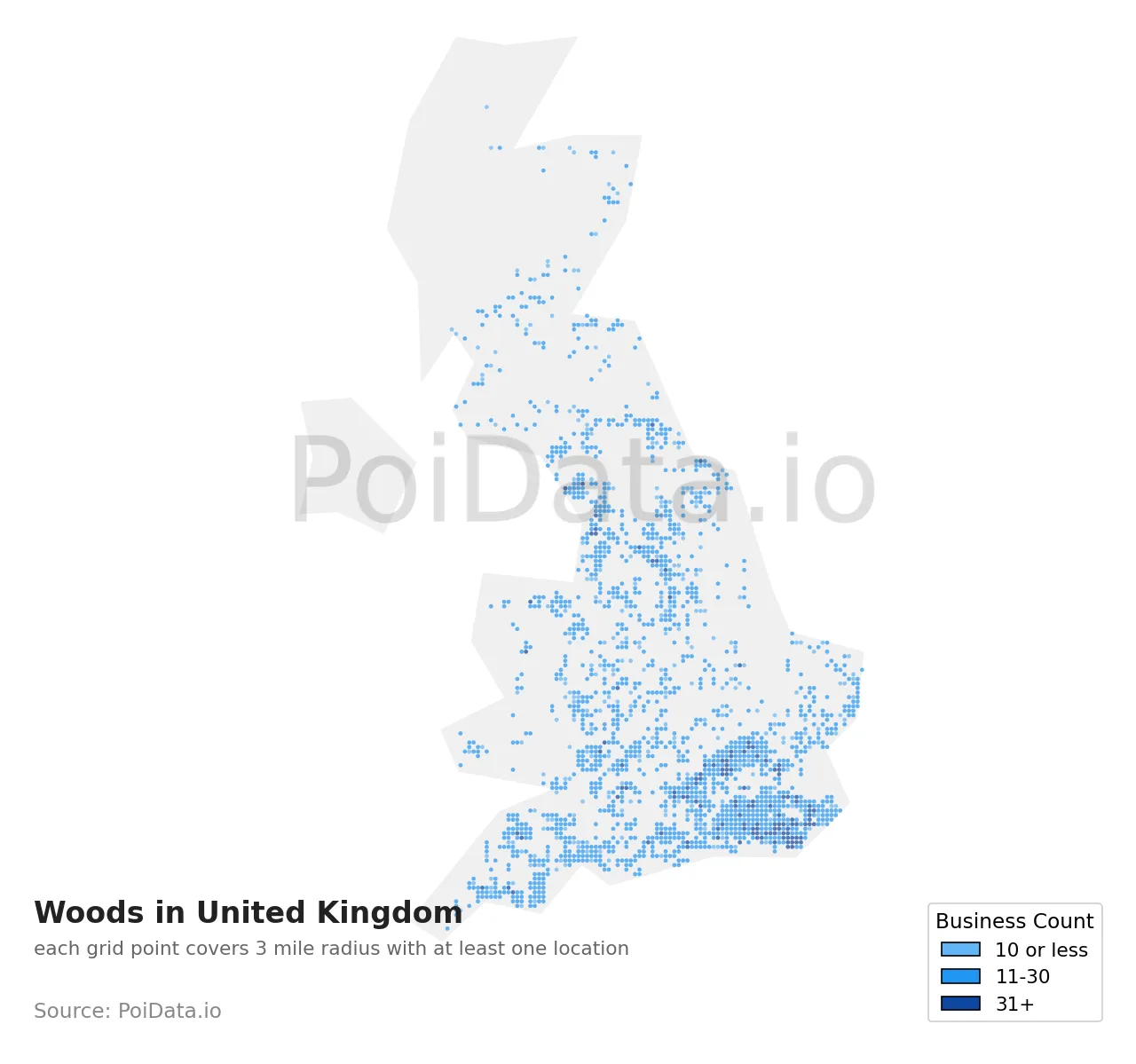 Woods density map for United Kingdom