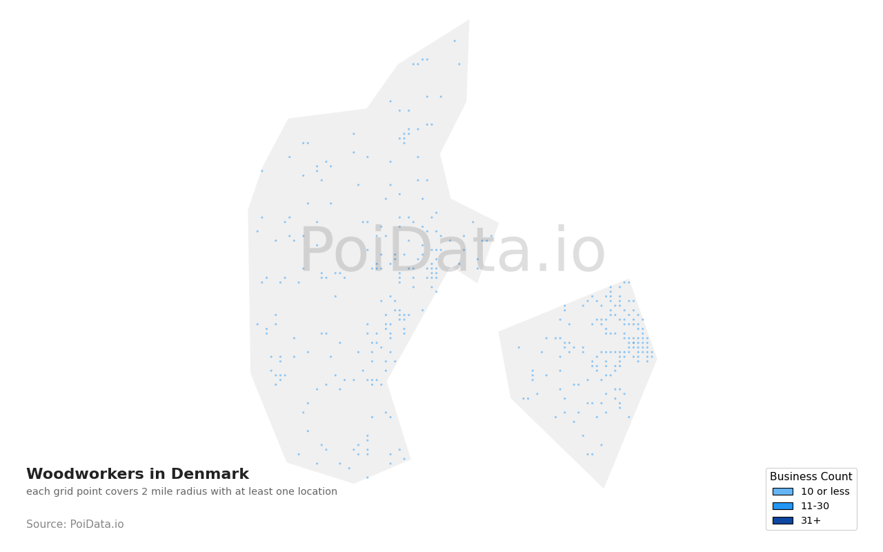 Woodworker density map for Denmark