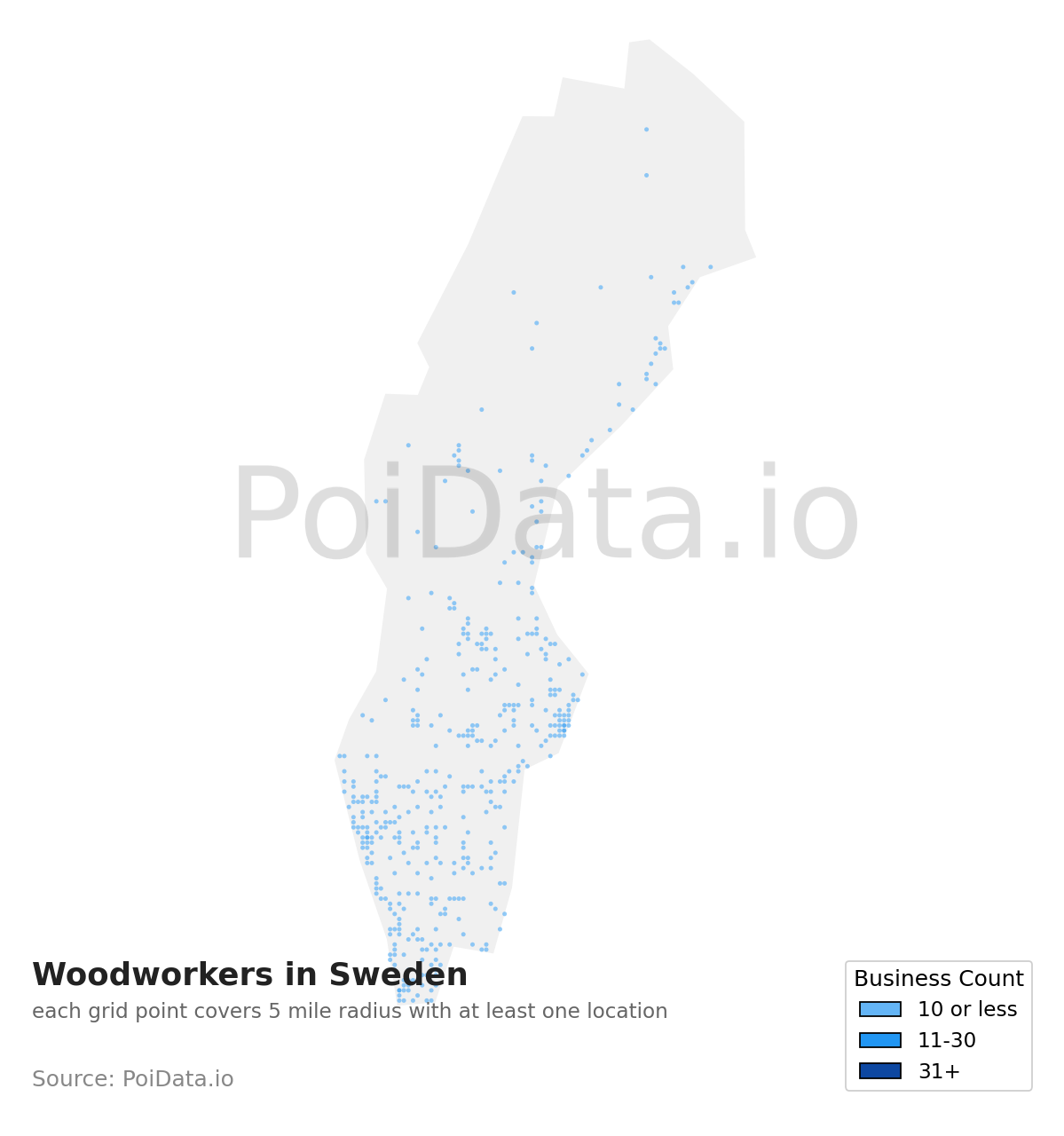 Woodworker density map for Sweden