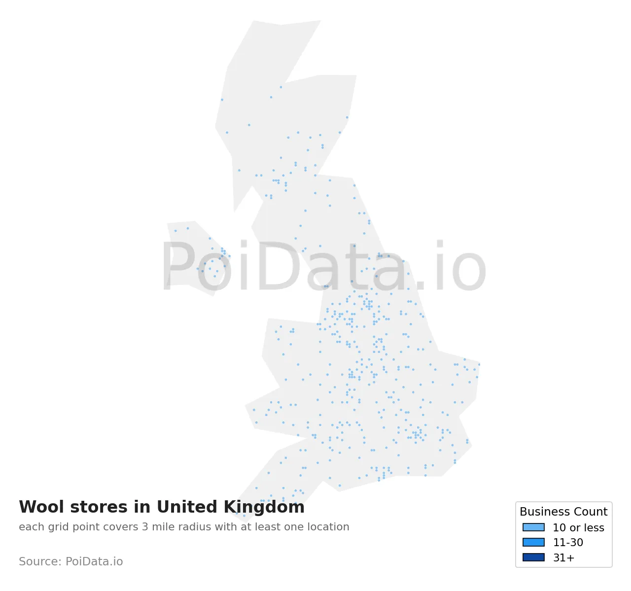 Wool store density map for United Kingdom