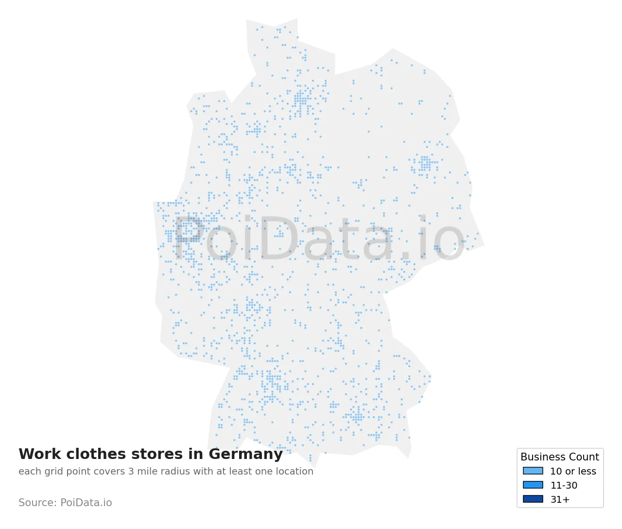 Work clothes store density map for Germany