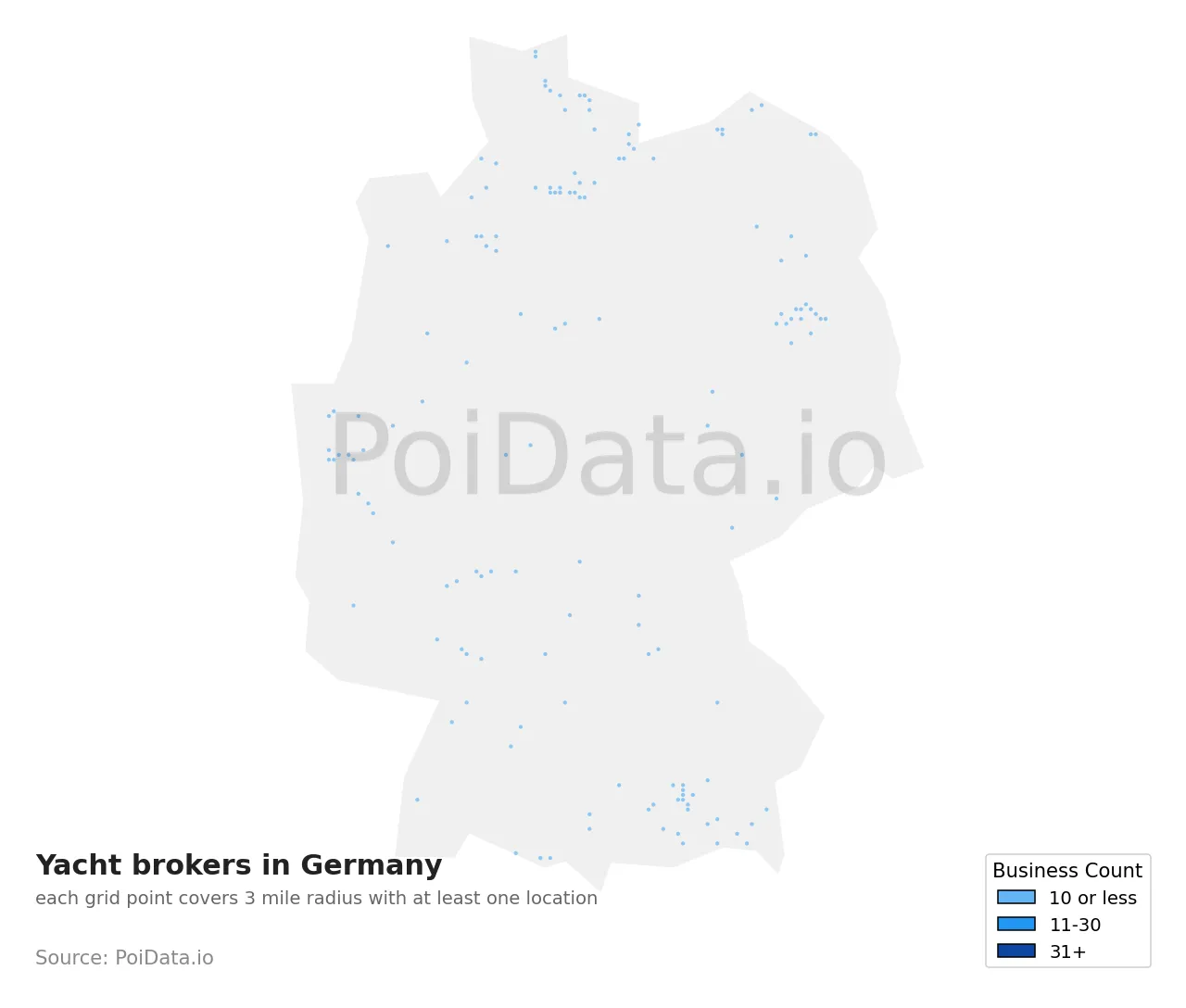 Yacht broker density map for Germany