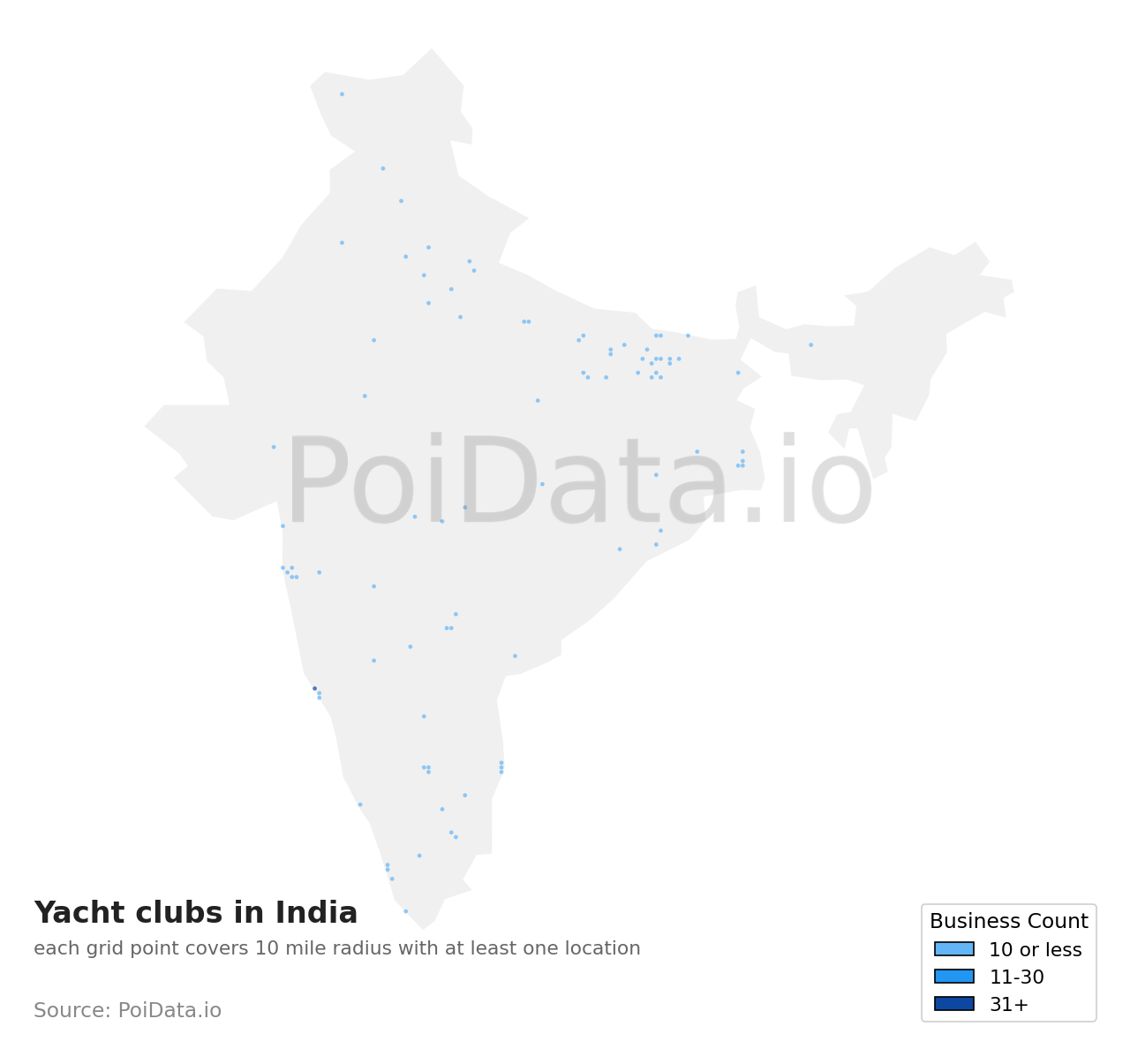 Yacht club density map for India