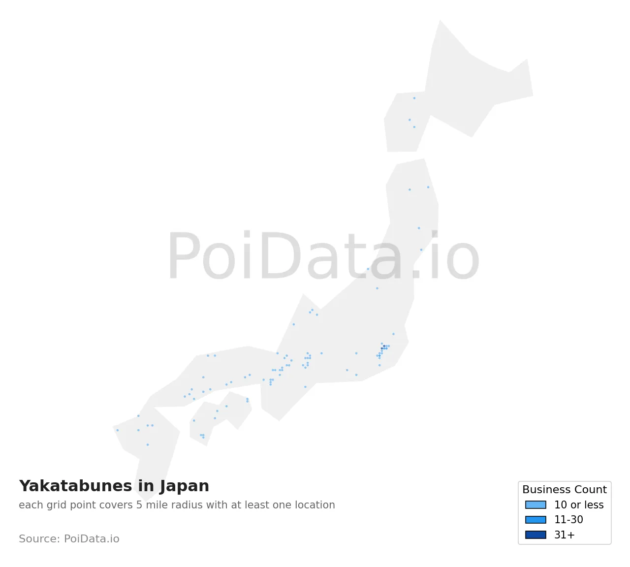 Yakatabune density map for Japan