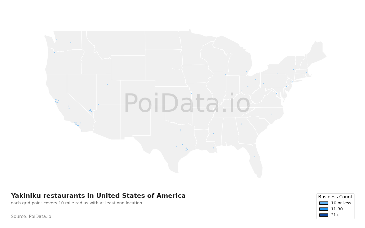 Yakiniku restaurant density map for United States