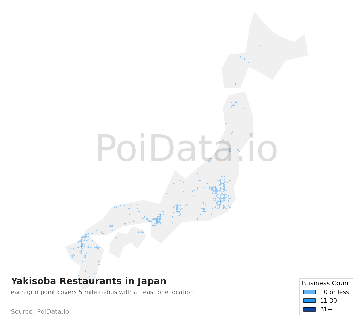 Yakisoba Restaurant density map for Osaka, Japan