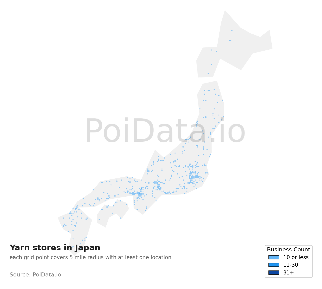 Yarn store density map for Japan