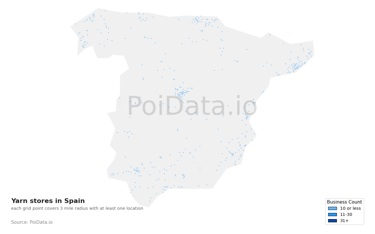 Yarn store density map for Spain