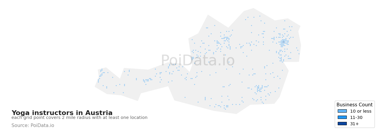 Yoga instructor density map for Austria