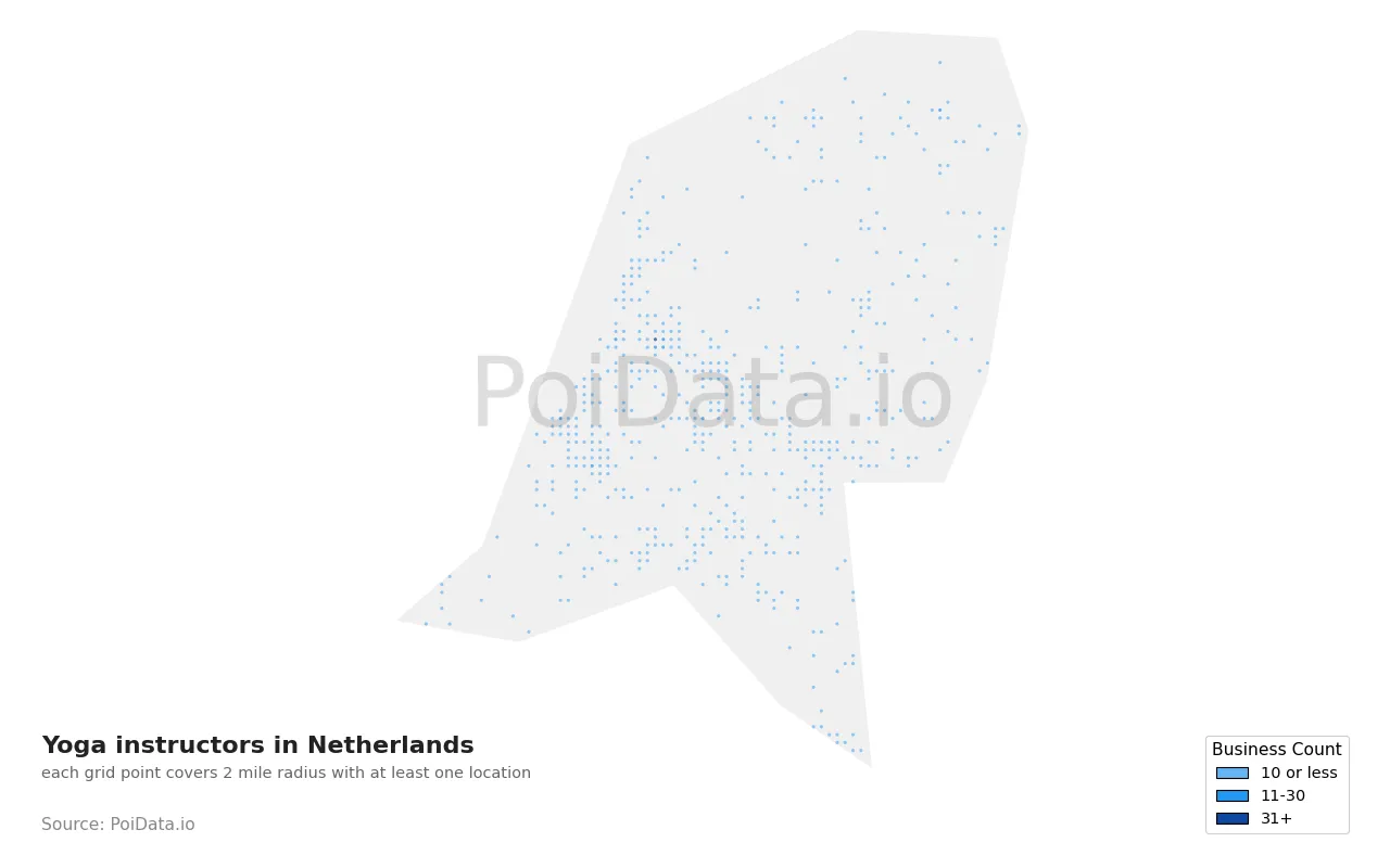 Yoga instructor density map for Netherlands