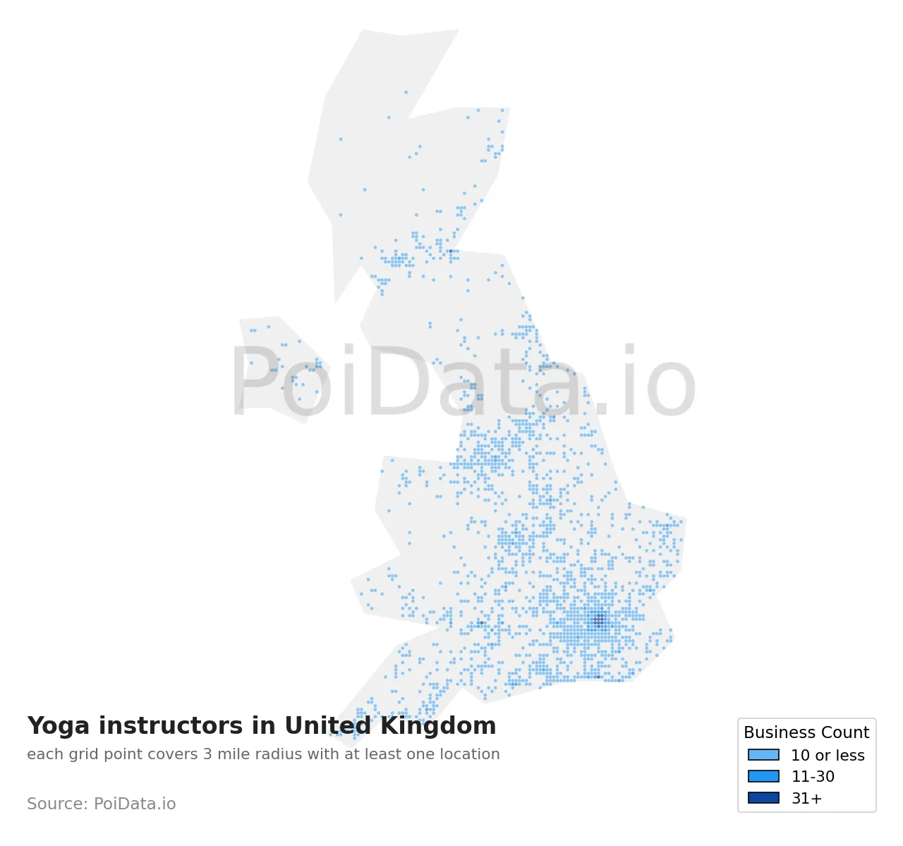 Yoga instructor density map for United Kingdom