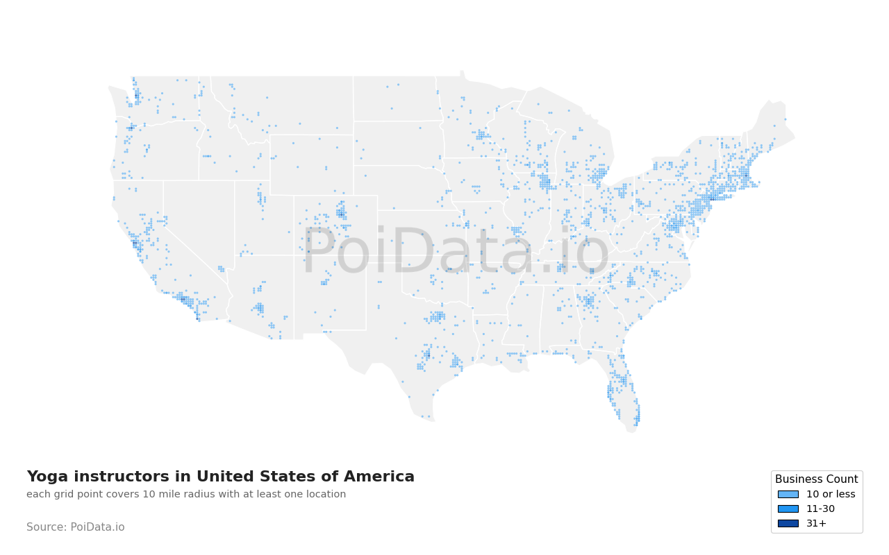 Yoga instructor density map for Washington, United States