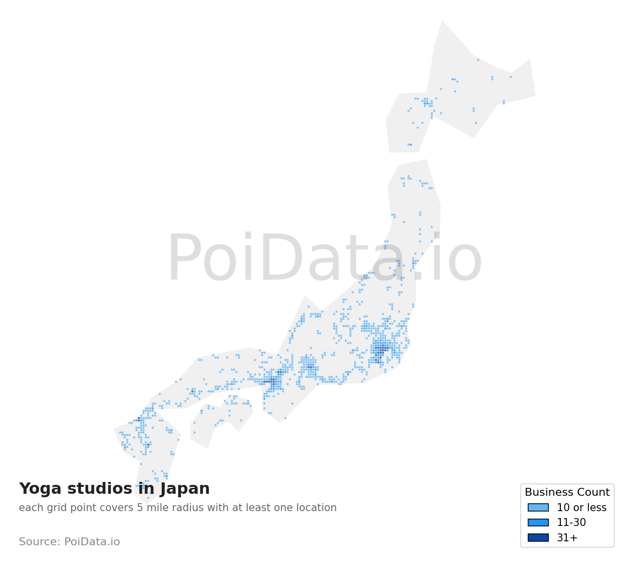 Yoga studio density map for Saitama, Japan