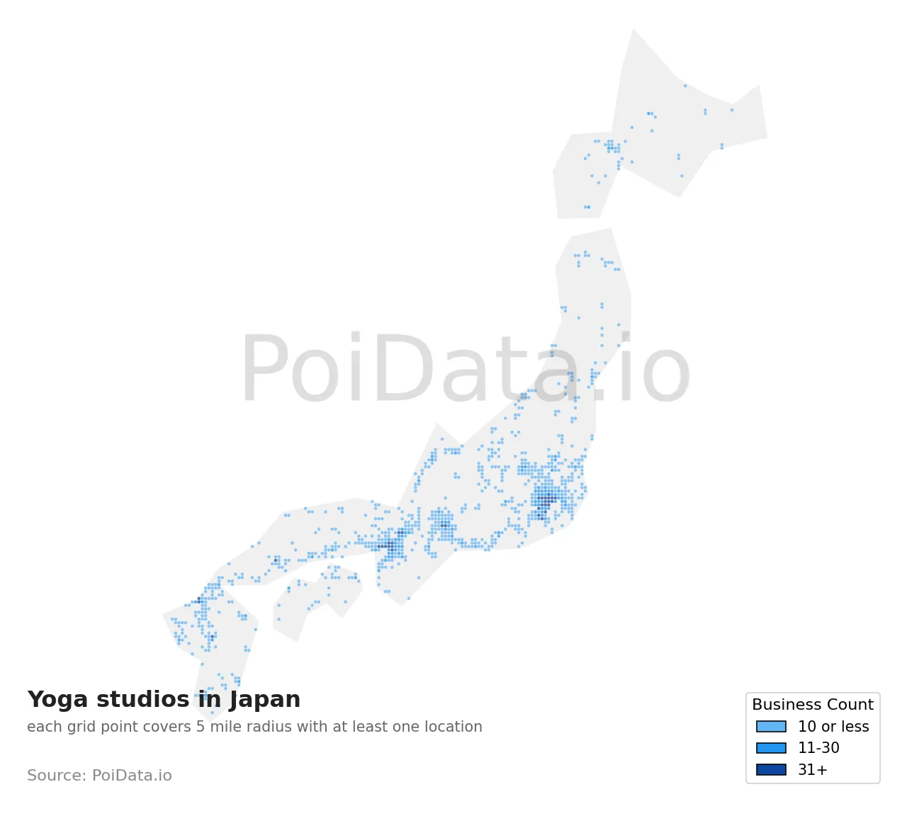 Yoga studio density map for Japan