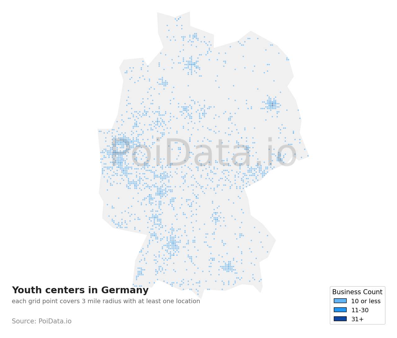 Youth center density map for Germany
