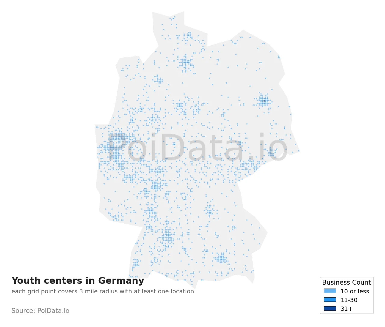 Youth center density map for Germany