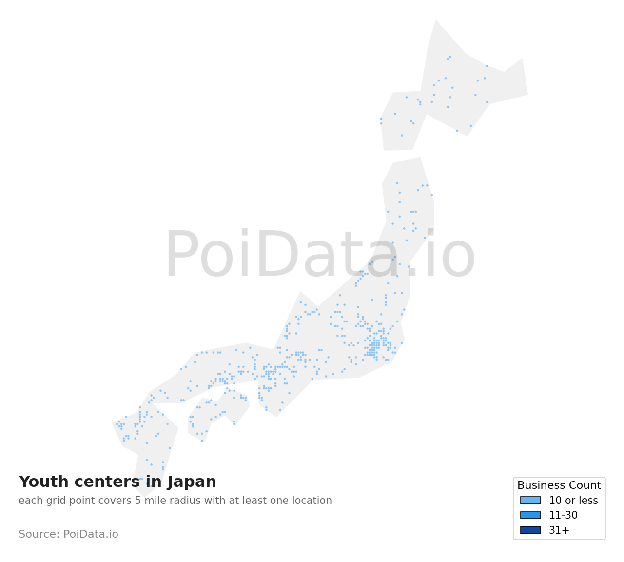Youth center density map for Hokkaido, Japan