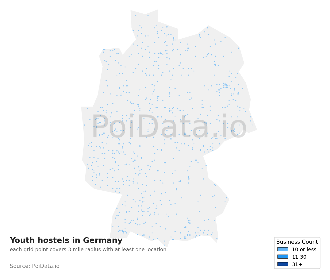 Youth hostel density map for Germany