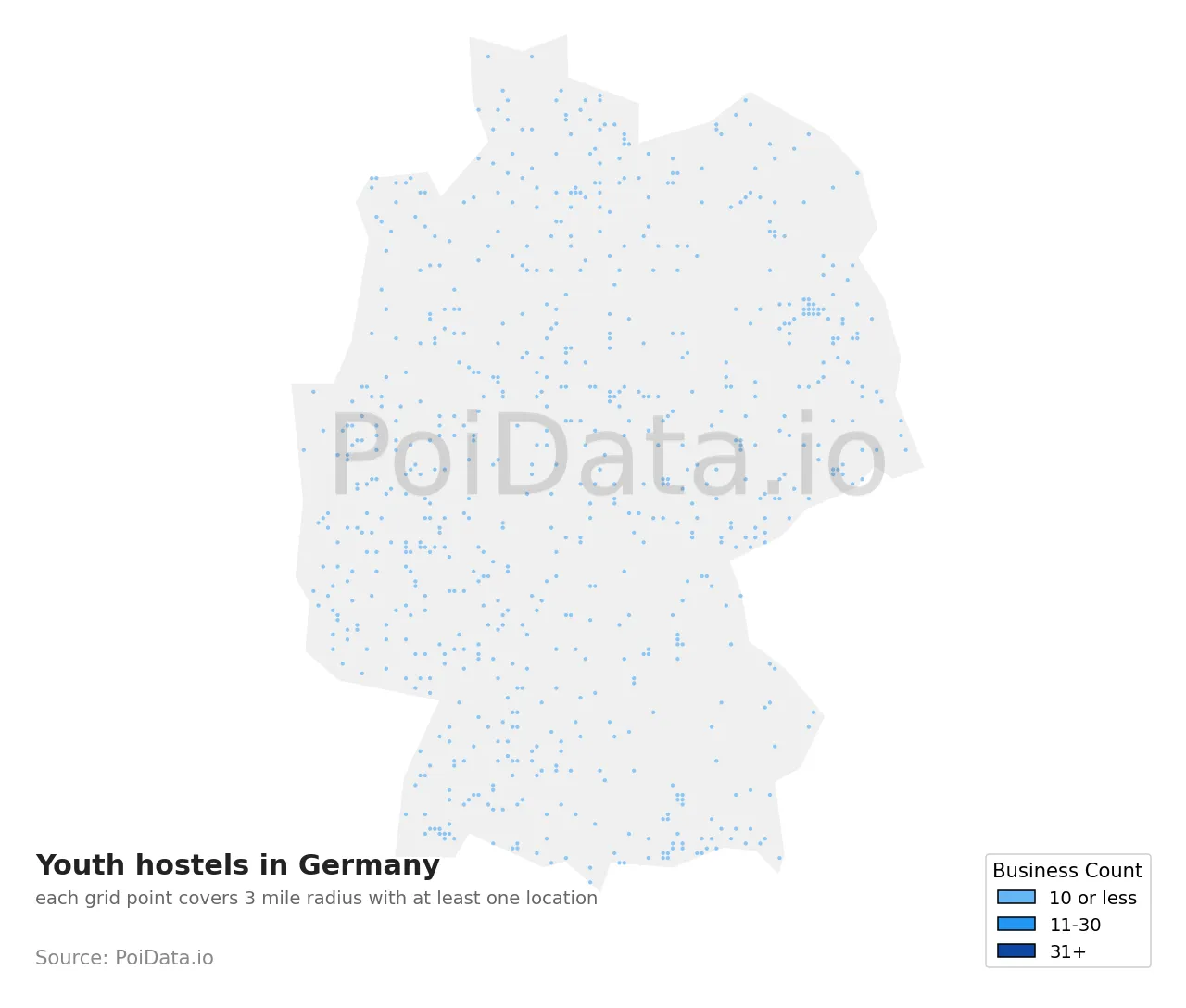Youth hostel density map for Germany