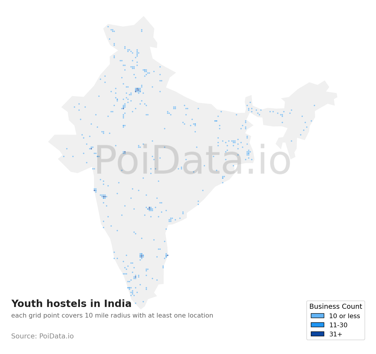 Youth hostel density map for India