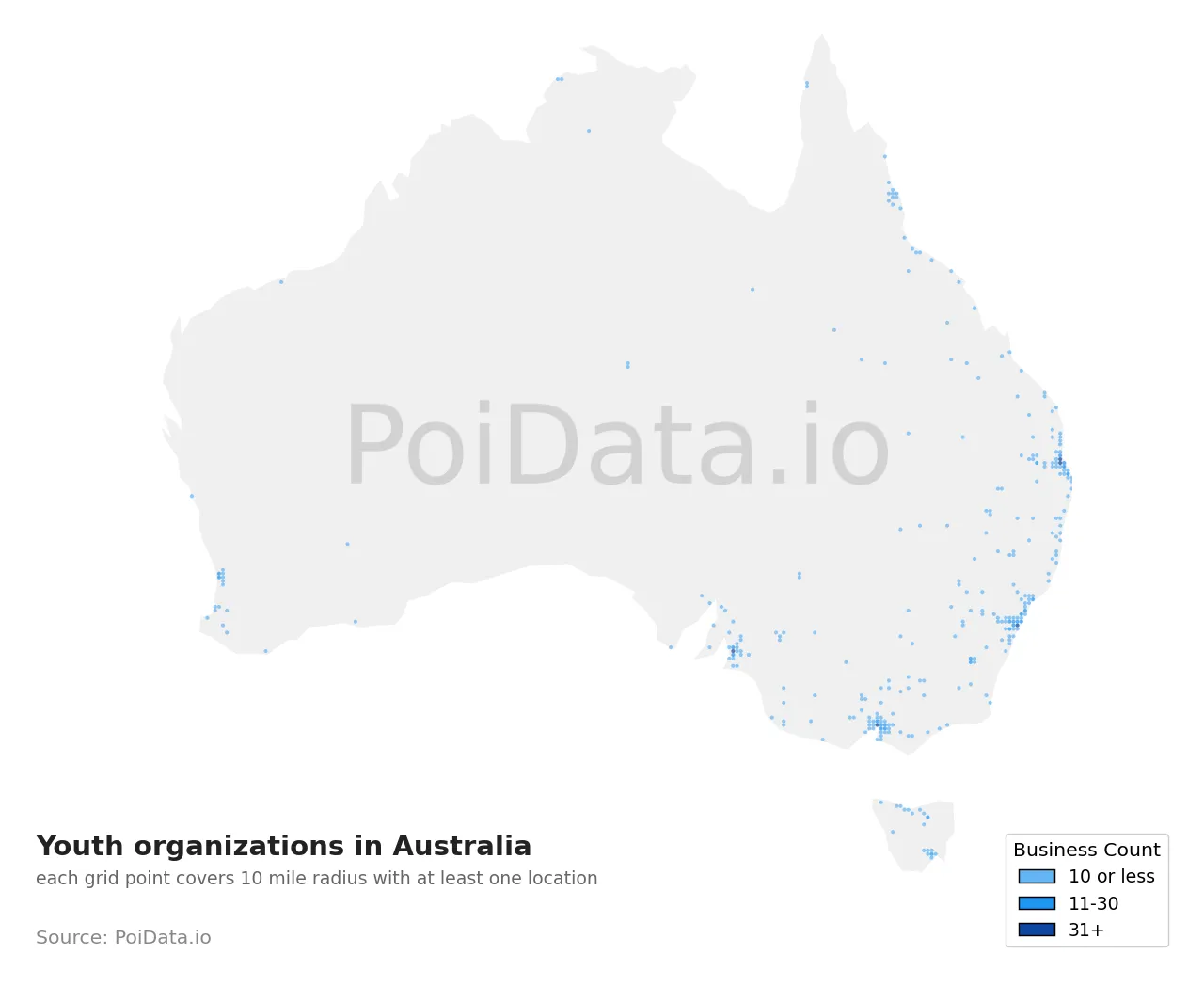 Youth organization density map for Australia