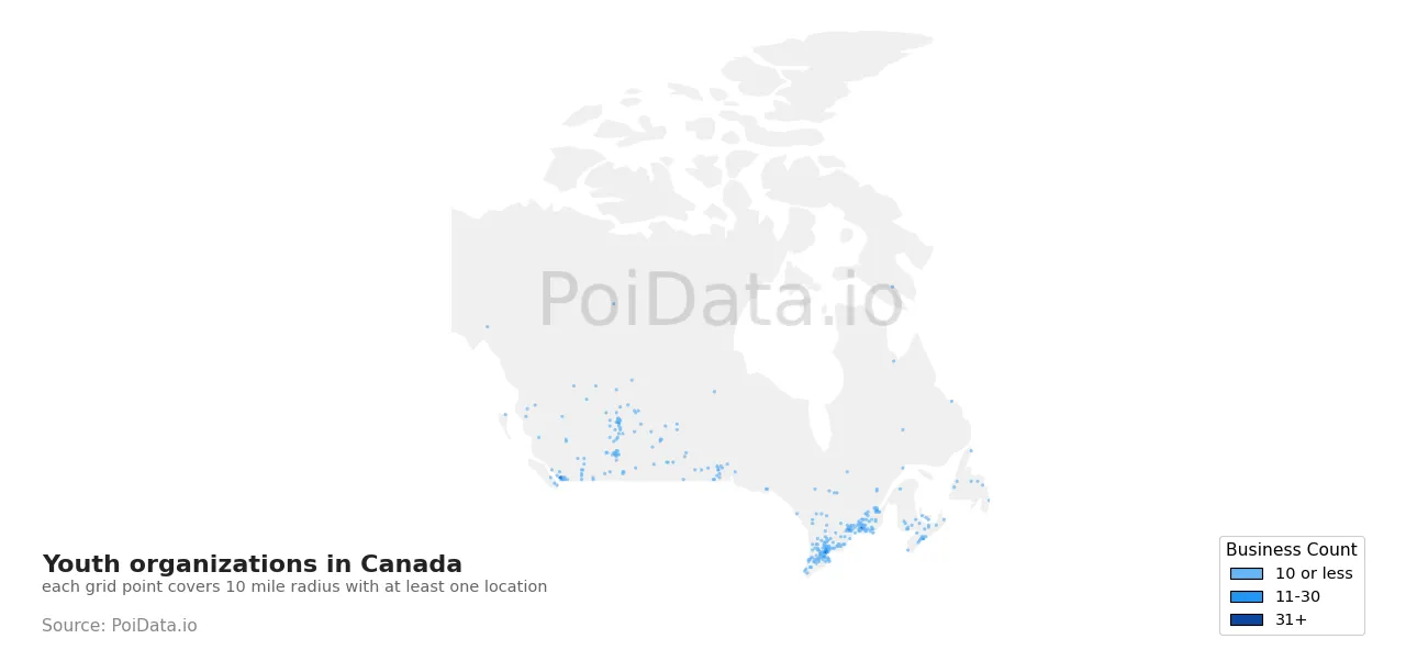 Youth organization density map for Canada