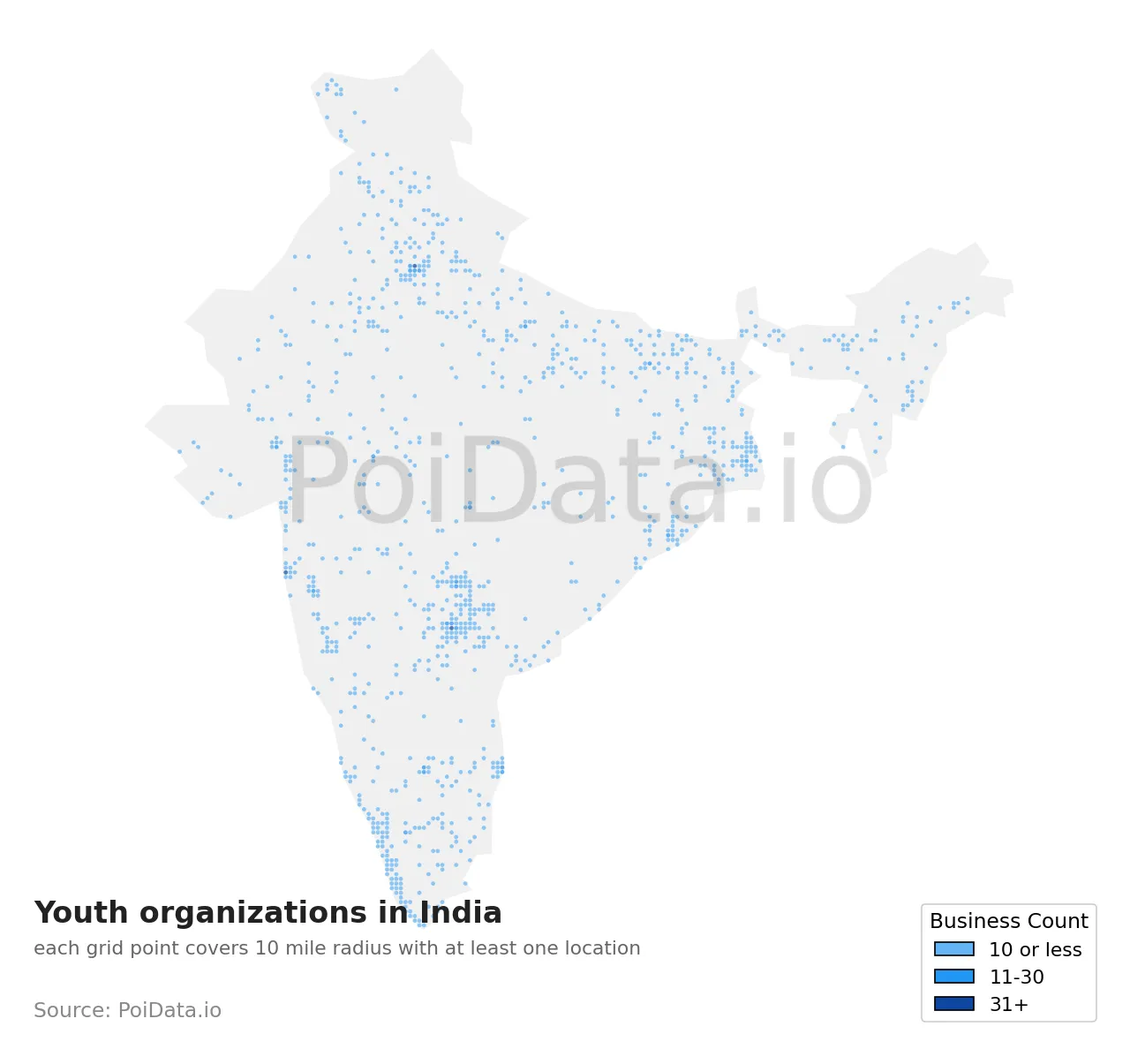 Youth organization density map for India