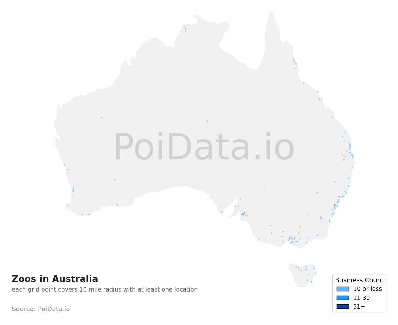 Zoo density map for Australia