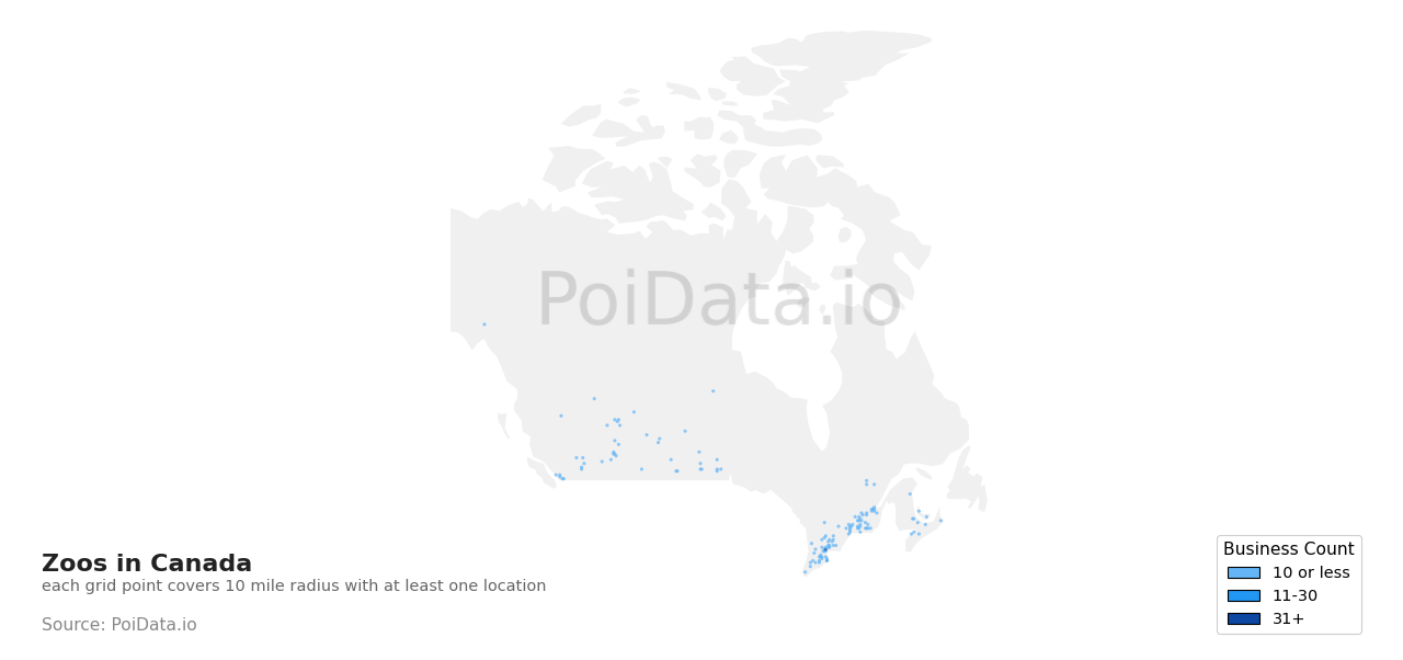 Zoo density map for Canada