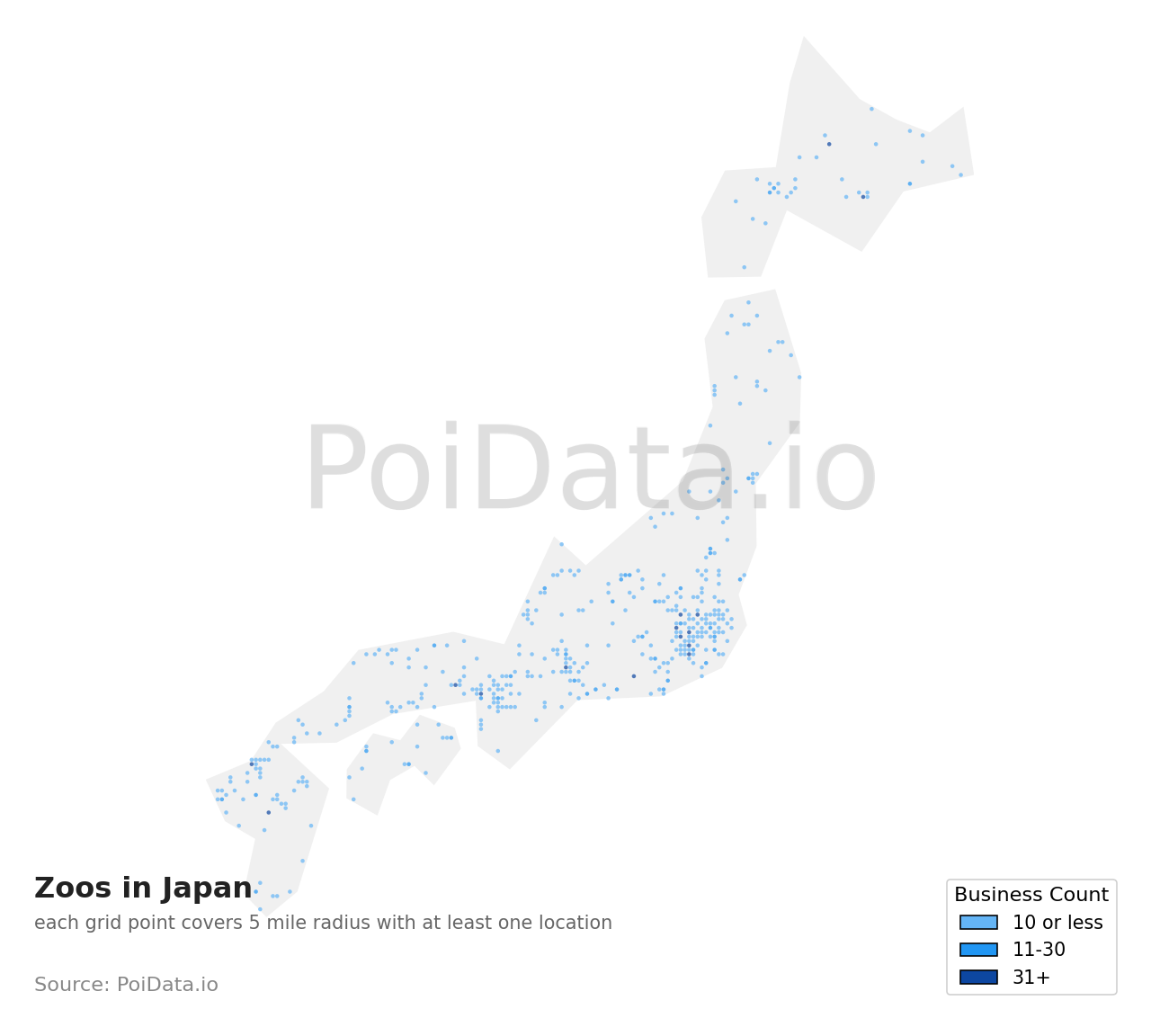 Zoo density map for Japan