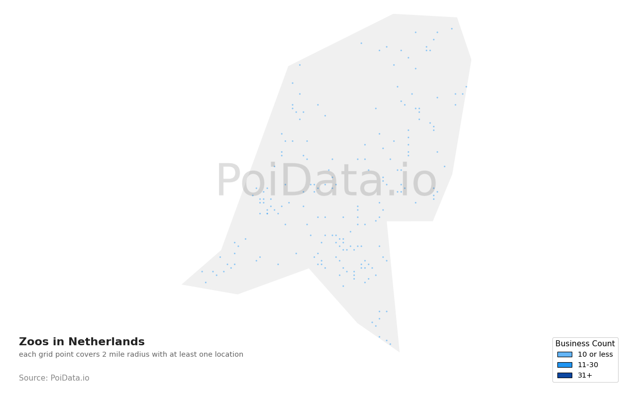 Zoo density map for Netherlands